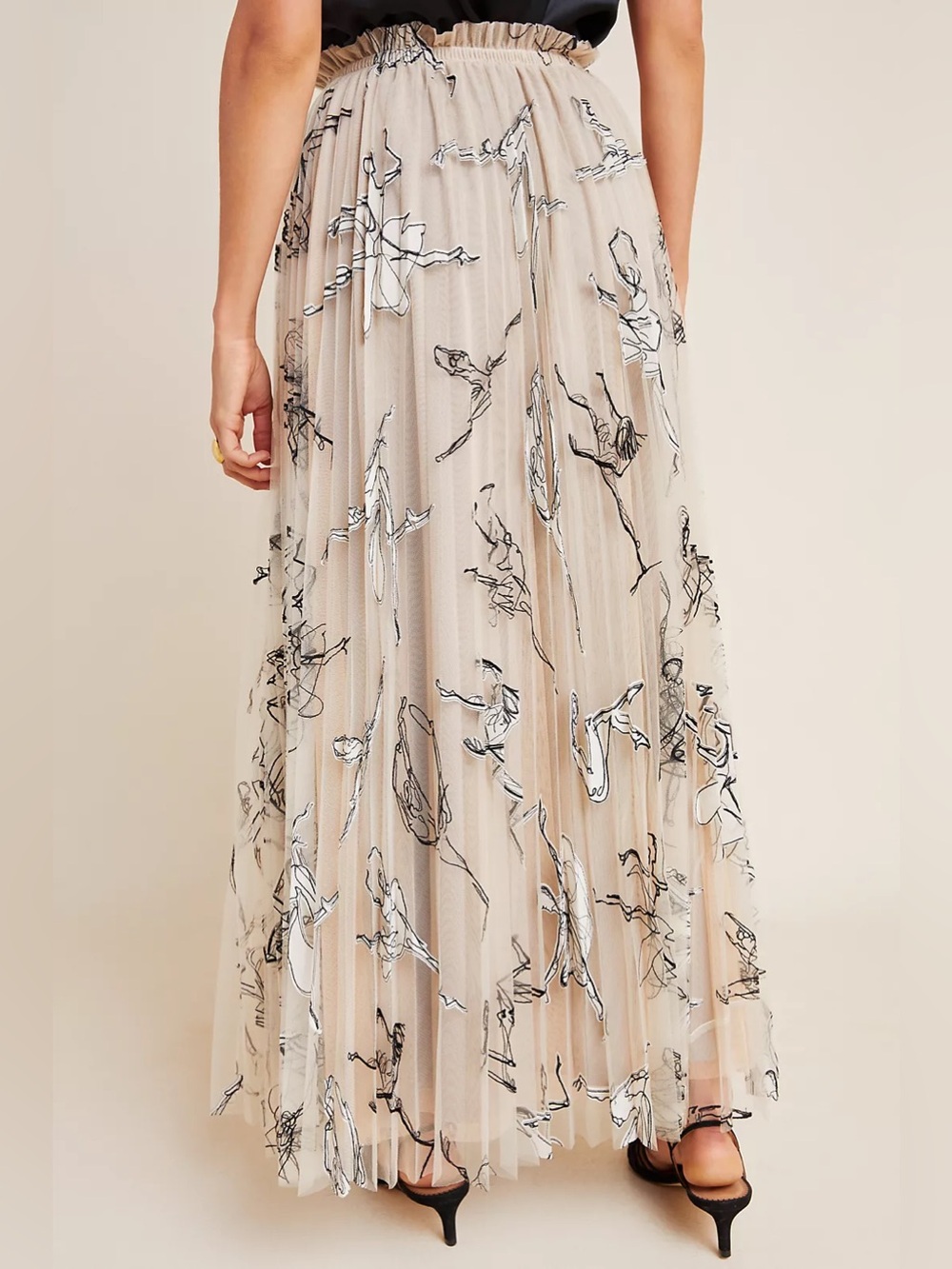 Anthropologie Beige Floral Tulle Maxi Skirt - Picture 3 of 13
